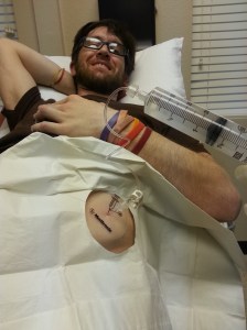 Pumping in the new stuff. Primary emotion - contentment. I'm just about done and the medical assistant has gone to get the "Where's Waldo" books