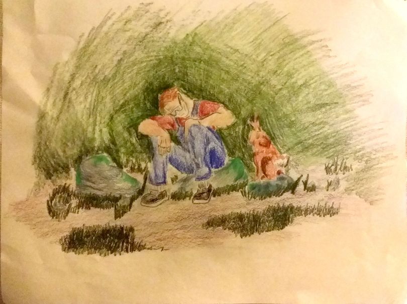 I took the easy way out with the background, I think it turned out okay. Dr. Shearer is the one dressed like a human and the rabbit is the one that looks like a rabbit.